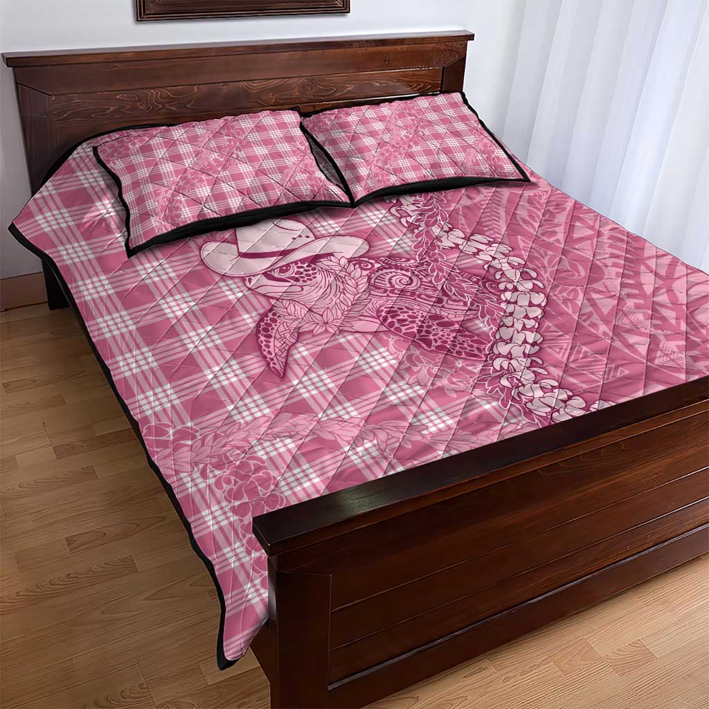 Pink Hawaii Palaka Cowboy Turtle Quilt Bed Set Hawaiian Paniolo Puakenikeni Maile Lei DT05 - Polynesian Pride