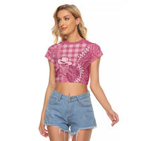 Pink Hawaii Palaka Cowboy Turtle Raglan Cropped T Shirt Hawaiian Paniolo Puakenikeni Maile Lei DT05 Female Pink - Polynesian Pride