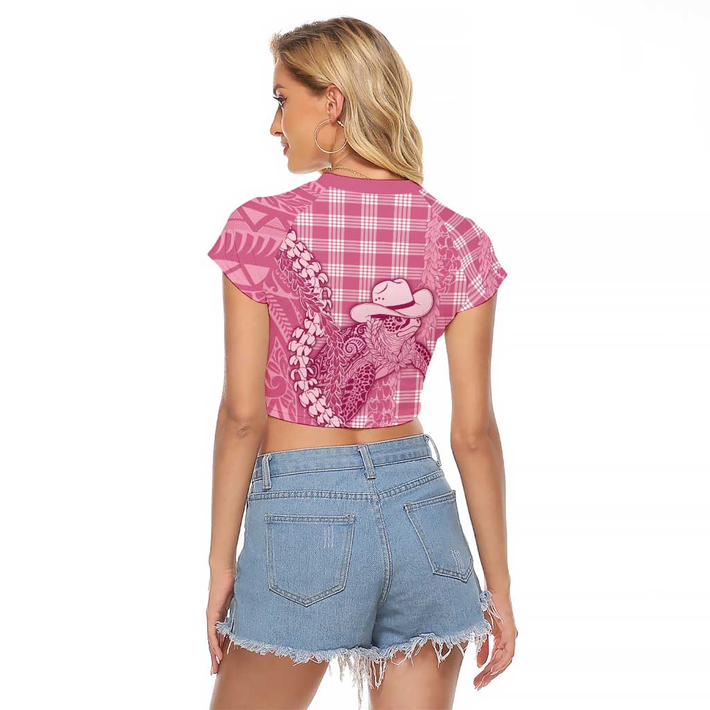 Pink Hawaii Palaka Cowboy Turtle Raglan Cropped T Shirt Hawaiian Paniolo Puakenikeni Maile Lei DT05 - Polynesian Pride
