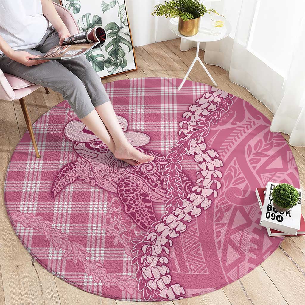 Pink Hawaii Palaka Cowboy Turtle Round Carpet Hawaiian Paniolo Puakenikeni Maile Lei DT05 - Polynesian Pride