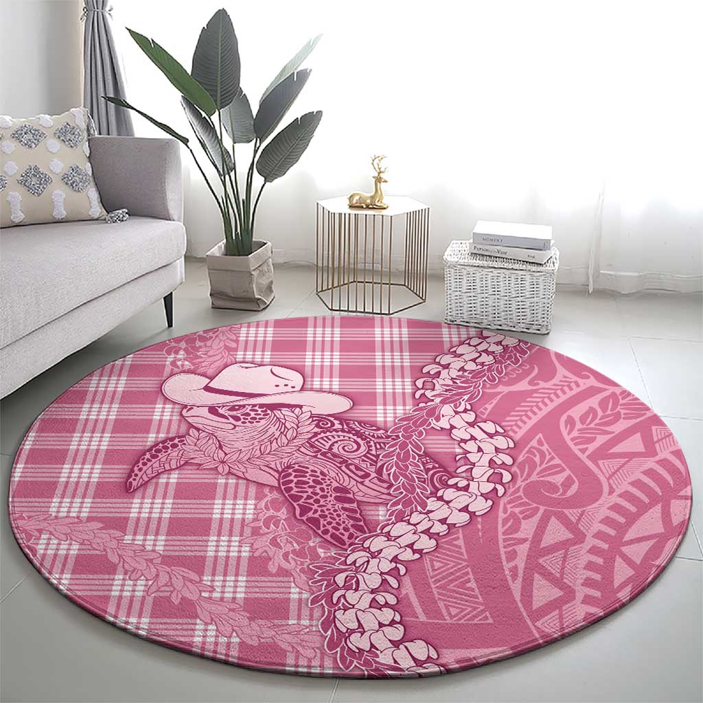 Pink Hawaii Palaka Cowboy Turtle Round Carpet Hawaiian Paniolo Puakenikeni Maile Lei DT05 - Polynesian Pride