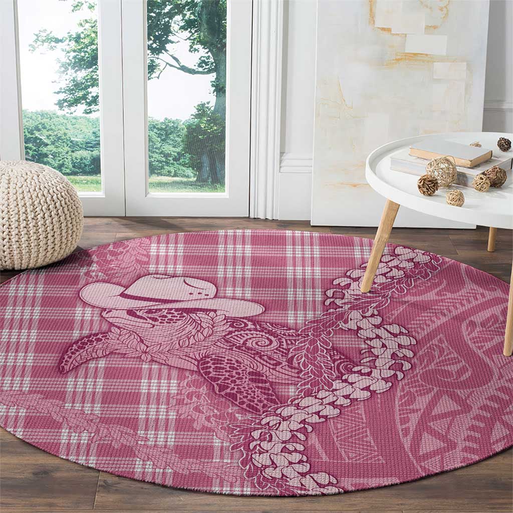 Pink Hawaii Palaka Cowboy Turtle Round Carpet Hawaiian Paniolo Puakenikeni Maile Lei DT05 - Polynesian Pride