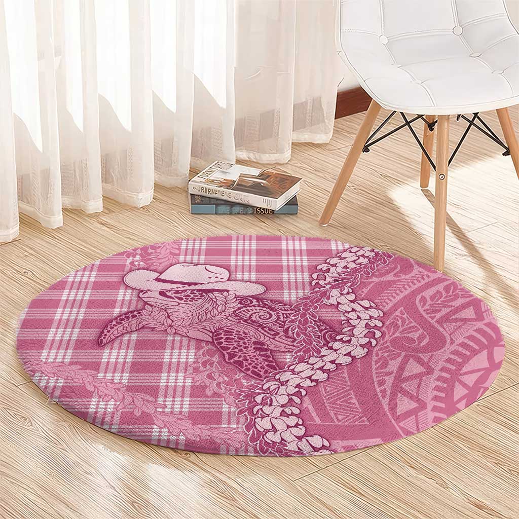 Pink Hawaii Palaka Cowboy Turtle Round Carpet Hawaiian Paniolo Puakenikeni Maile Lei DT05 - Polynesian Pride