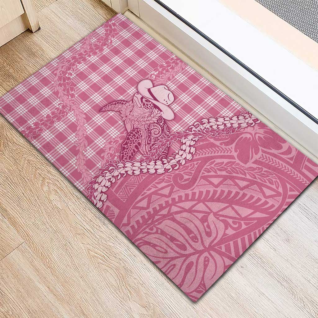 Pink Hawaii Palaka Cowboy Turtle Rubber Doormat Hawaiian Paniolo Puakenikeni Maile Lei DT05 - Polynesian Pride