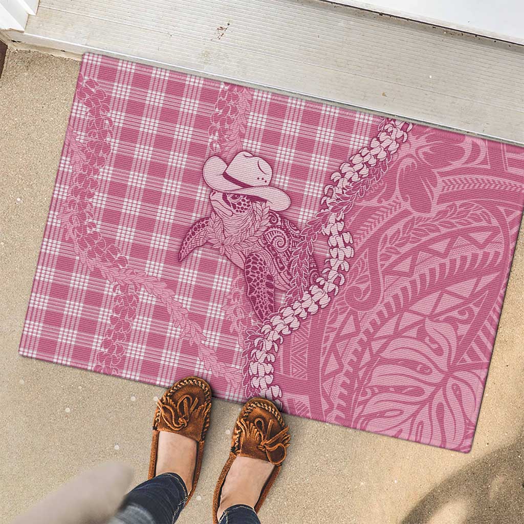 Pink Hawaii Palaka Cowboy Turtle Rubber Doormat Hawaiian Paniolo Puakenikeni Maile Lei DT05 - Polynesian Pride