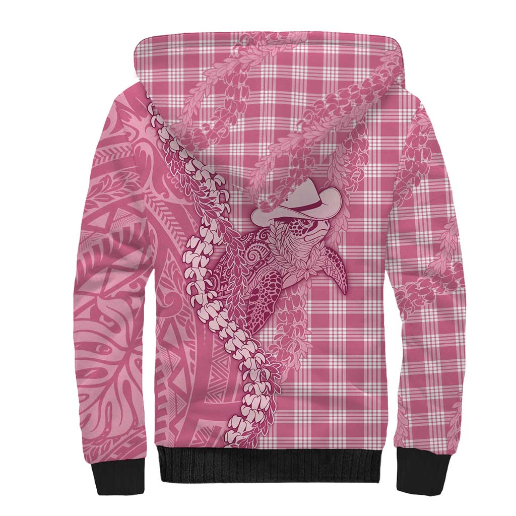 Pink Hawaii Palaka Cowboy Turtle Sherpa Hoodie Hawaiian Paniolo Puakenikeni Maile Lei DT05 - Polynesian Pride