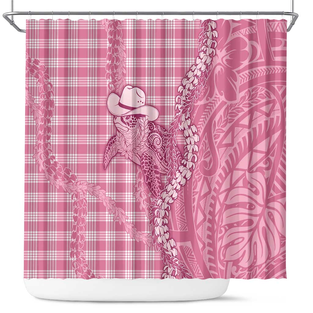 Pink Hawaii Palaka Cowboy Turtle Shower Curtain Hawaiian Paniolo Puakenikeni Maile Lei DT05 Pink - Polynesian Pride