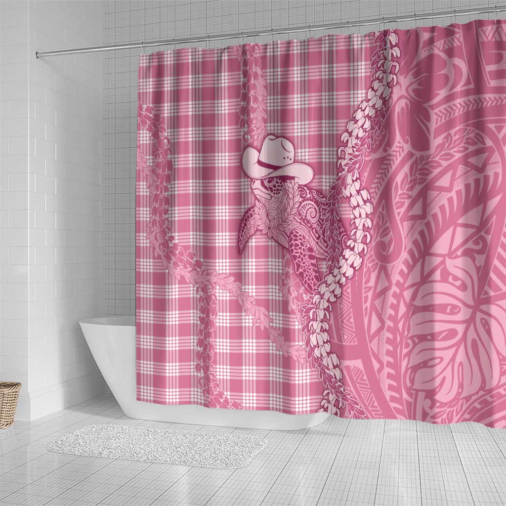 Pink Hawaii Palaka Cowboy Turtle Shower Curtain Hawaiian Paniolo Puakenikeni Maile Lei DT05 - Polynesian Pride