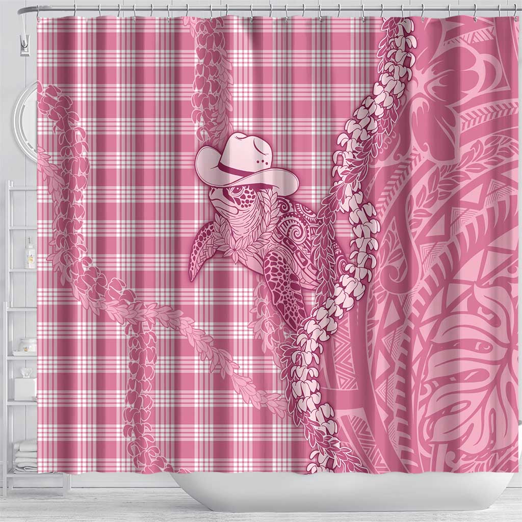 Pink Hawaii Palaka Cowboy Turtle Shower Curtain Hawaiian Paniolo Puakenikeni Maile Lei DT05 - Polynesian Pride