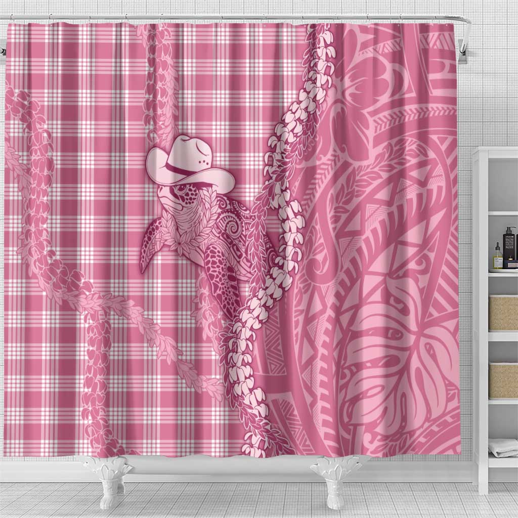 Pink Hawaii Palaka Cowboy Turtle Shower Curtain Hawaiian Paniolo Puakenikeni Maile Lei DT05 - Polynesian Pride