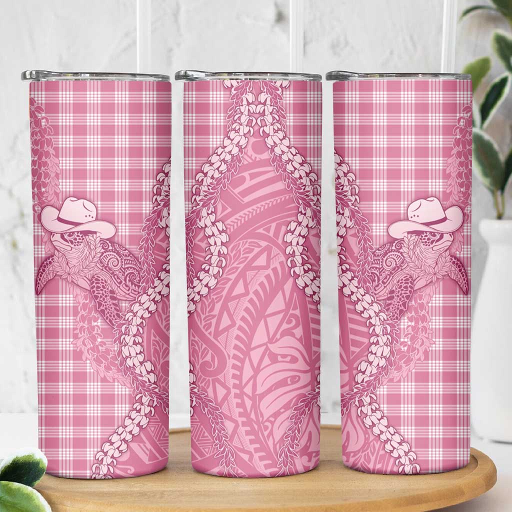 Pink Hawaii Palaka Cowboy Turtle Skinny Tumbler Hawaiian Paniolo Puakenikeni Maile Lei DT05 - Polynesian Pride
