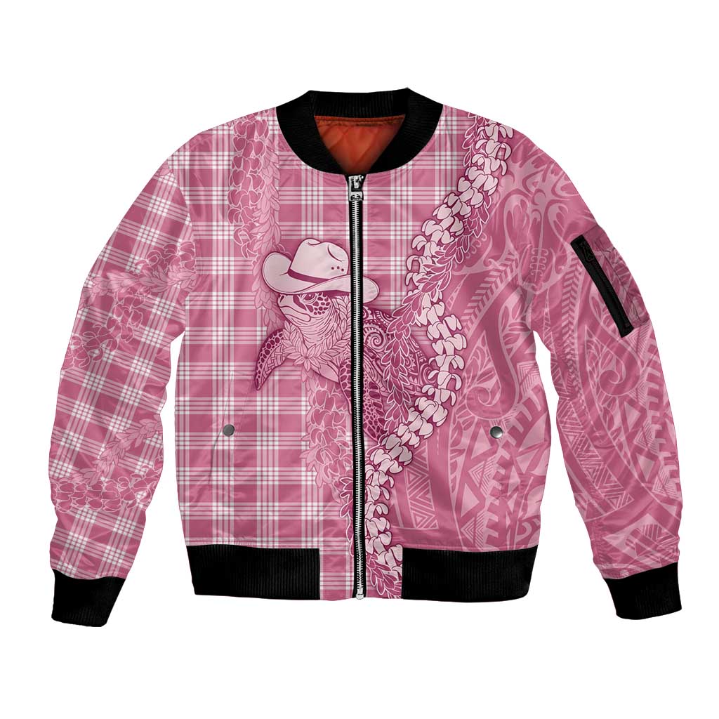 Pink Hawaii Palaka Cowboy Turtle Sleeve Zip Bomber Jacket Hawaiian Paniolo Puakenikeni Maile Lei DT05 Unisex Pink - Polynesian Pride