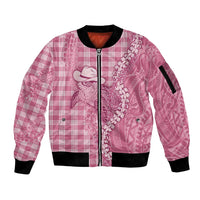 Pink Hawaii Palaka Cowboy Turtle Sleeve Zip Bomber Jacket Hawaiian Paniolo Puakenikeni Maile Lei DT05 Unisex Pink - Polynesian Pride