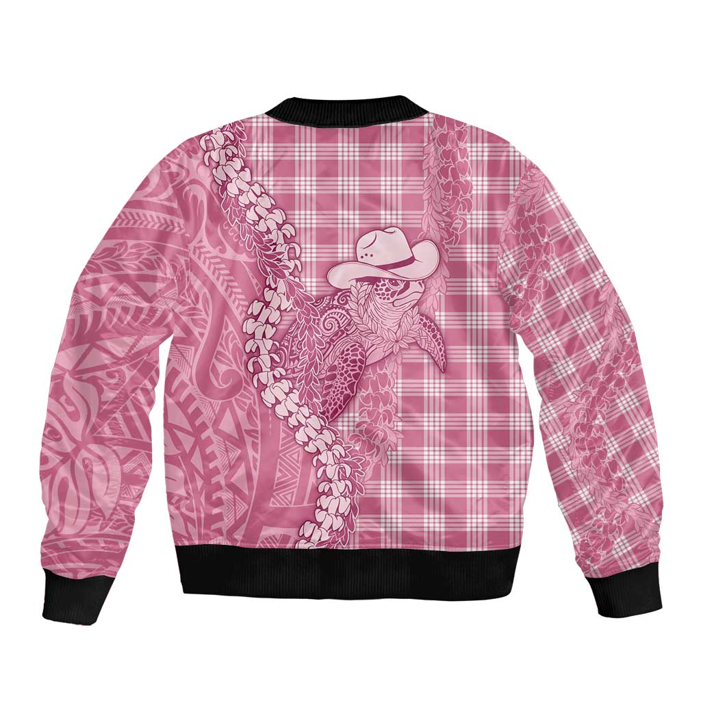 Pink Hawaii Palaka Cowboy Turtle Sleeve Zip Bomber Jacket Hawaiian Paniolo Puakenikeni Maile Lei DT05 - Polynesian Pride