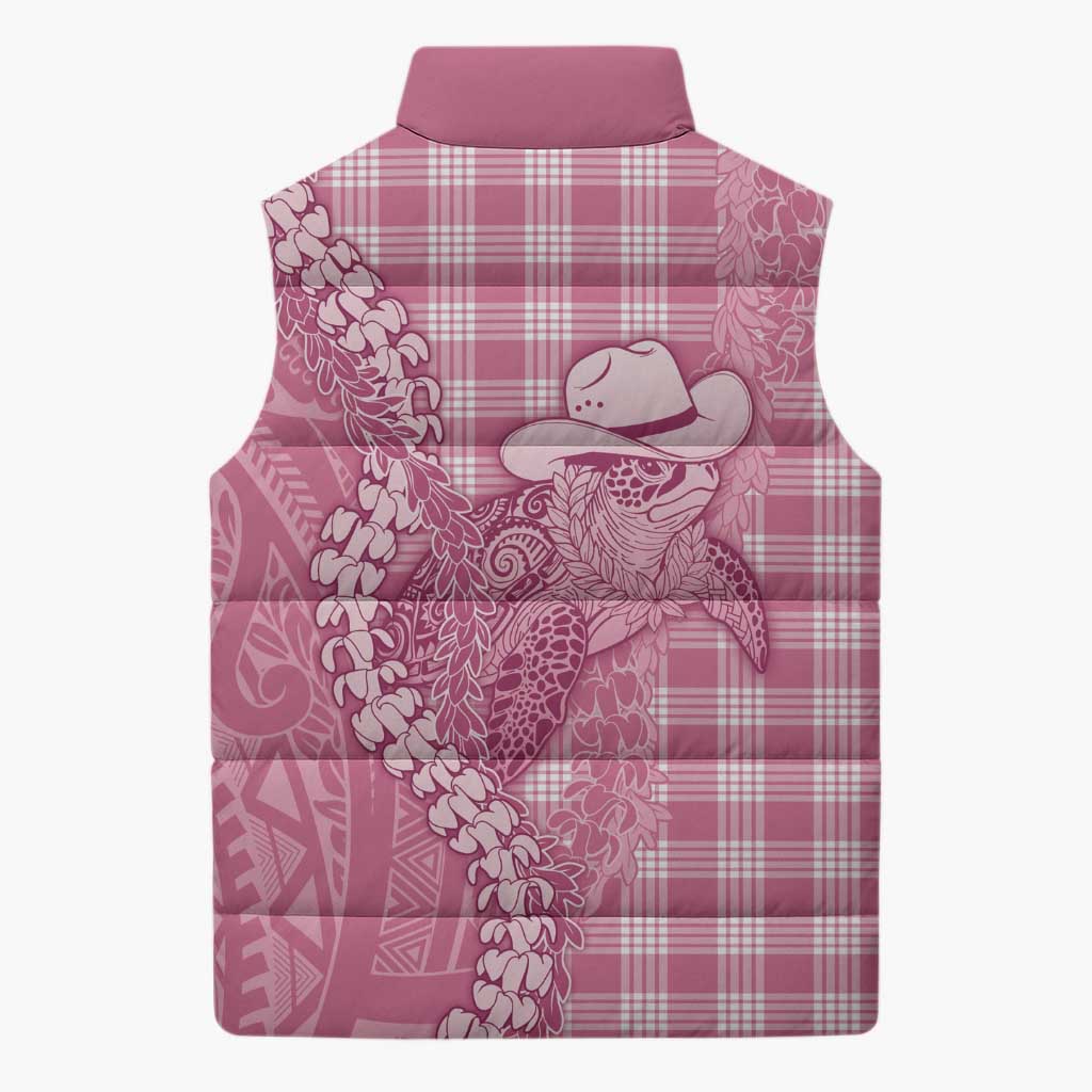 Pink Hawaii Palaka Cowboy Turtle Sleeveless Puffer Jacket Hawaiian Paniolo Puakenikeni Maile Lei DT05 - Polynesian Pride