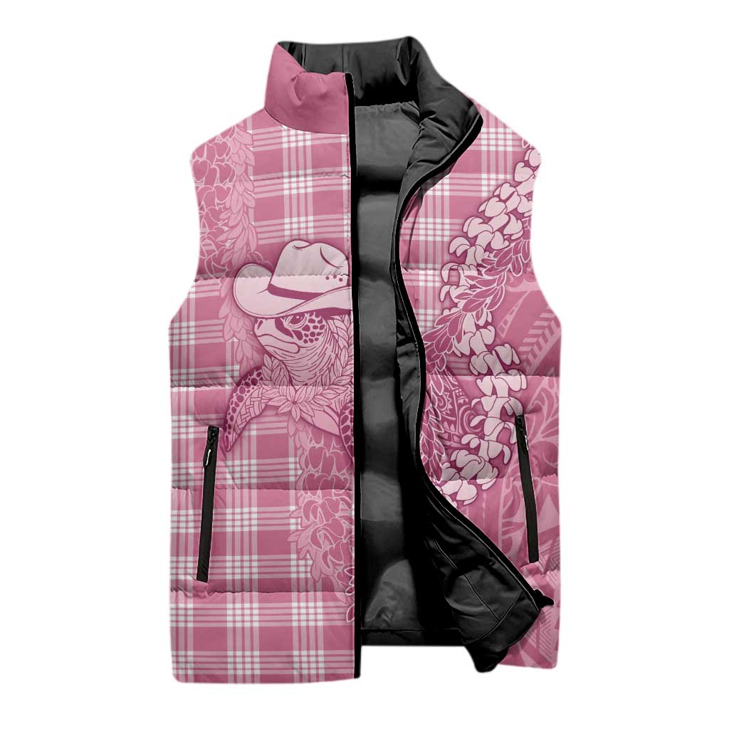Pink Hawaii Palaka Cowboy Turtle Sleeveless Puffer Jacket Hawaiian Paniolo Puakenikeni Maile Lei DT05 - Polynesian Pride
