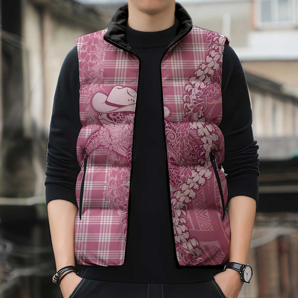 Pink Hawaii Palaka Cowboy Turtle Sleeveless Puffer Jacket Hawaiian Paniolo Puakenikeni Maile Lei DT05 - Polynesian Pride