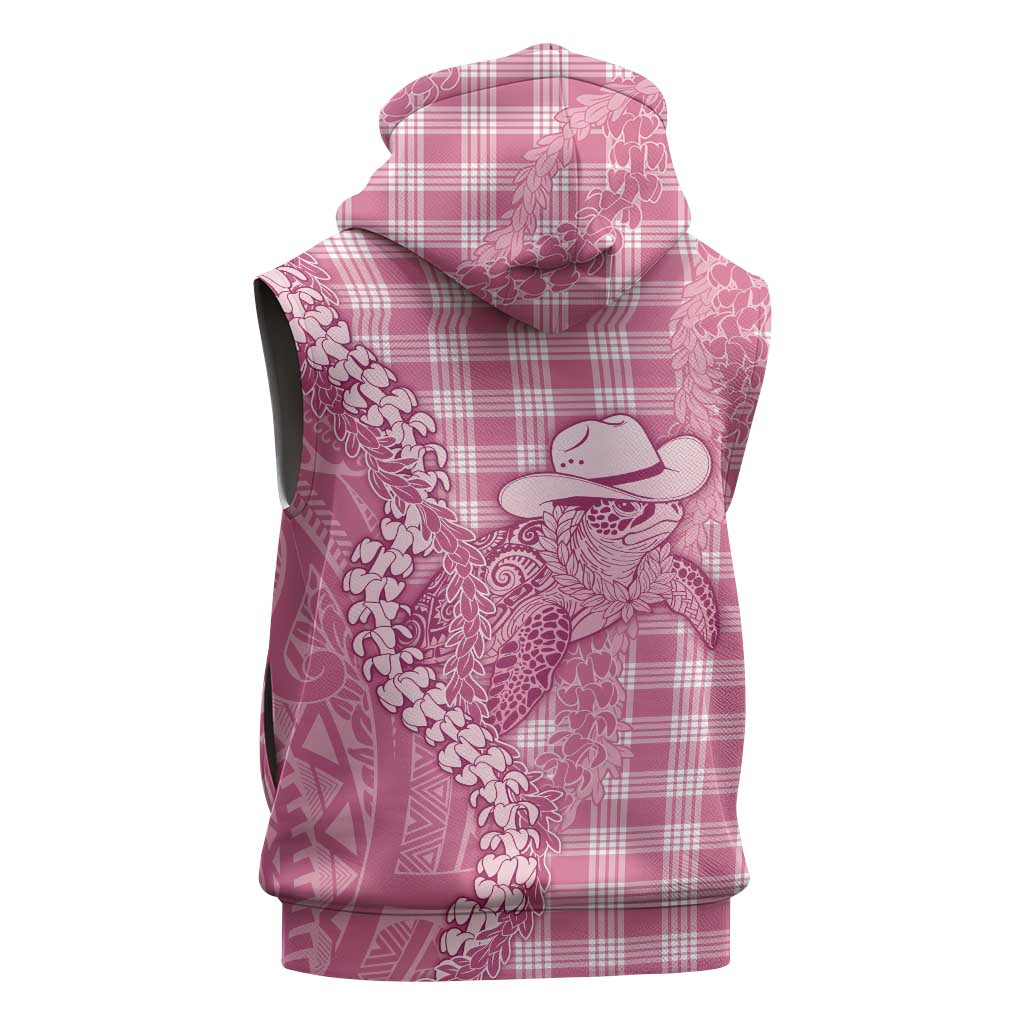 Pink Hawaii Palaka Cowboy Turtle Sleeveless Zip Hoodie Hawaiian Paniolo Puakenikeni Maile Lei DT05 - Polynesian Pride