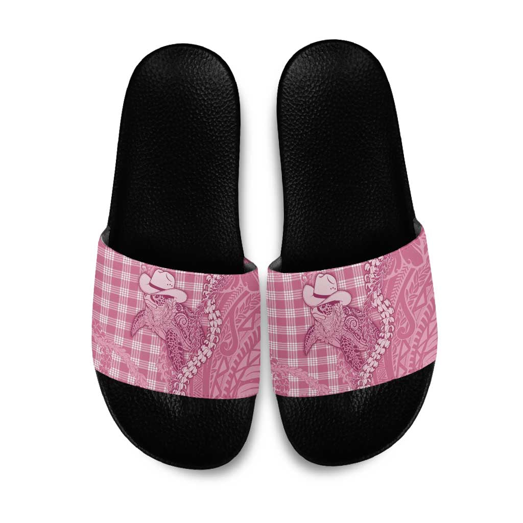 Pink Hawaii Palaka Cowboy Turtle Slide Sandals Hawaiian Paniolo Puakenikeni Maile Lei DT05 Pink - Polynesian Pride