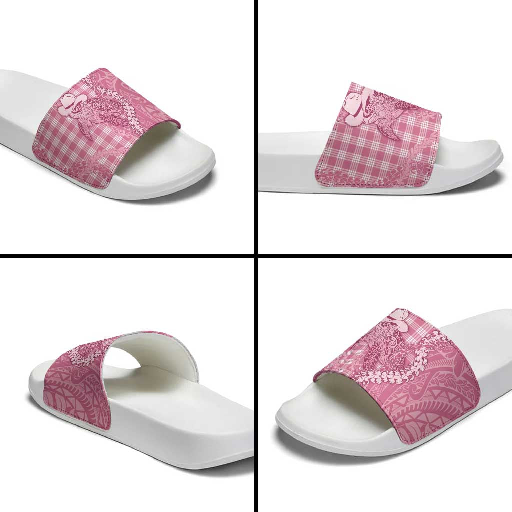 Pink Hawaii Palaka Cowboy Turtle Slide Sandals Hawaiian Paniolo Puakenikeni Maile Lei DT05 - Polynesian Pride
