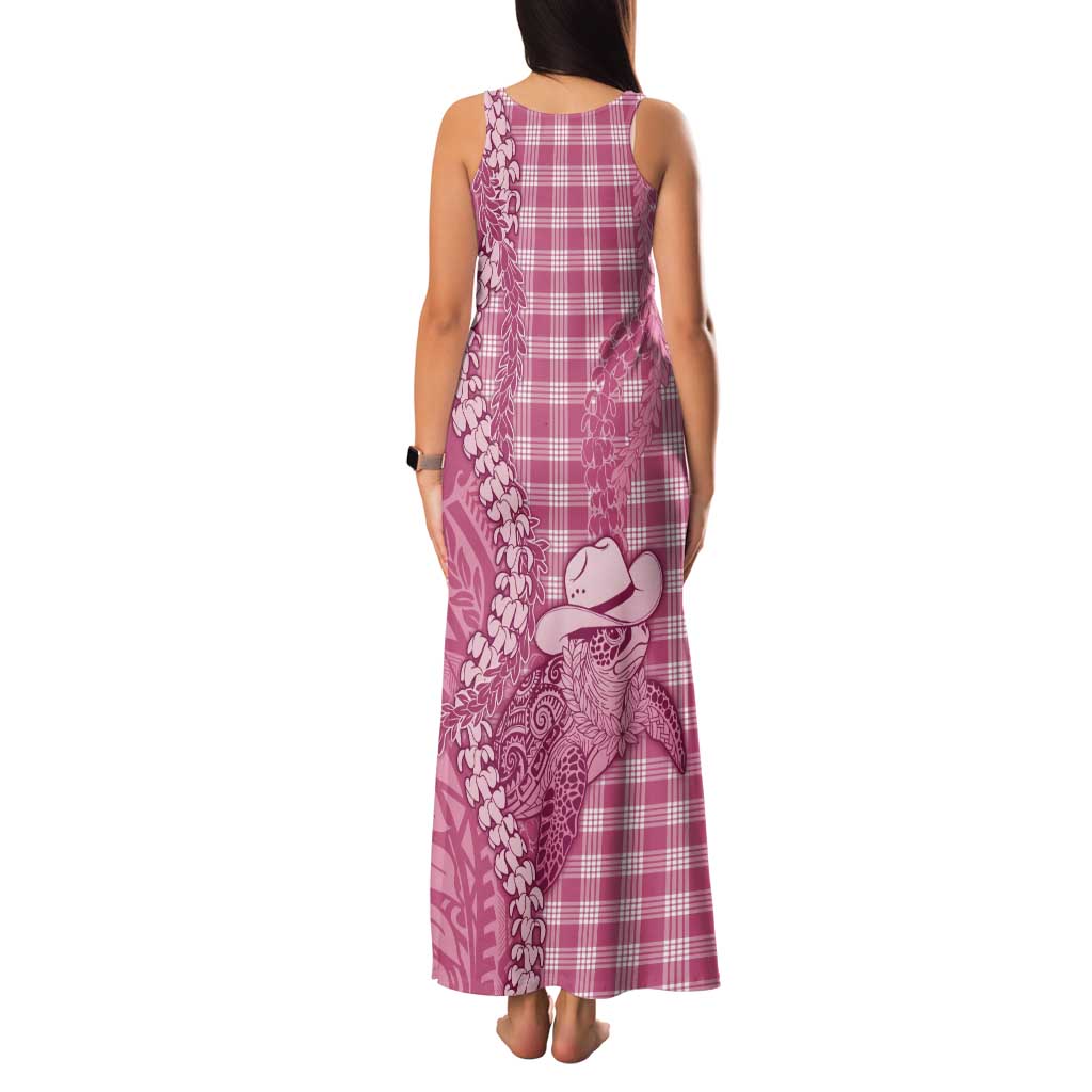Pink Hawaii Palaka Cowboy Turtle Tank Maxi Dress Hawaiian Paniolo Puakenikeni Maile Lei DT05 - Polynesian Pride