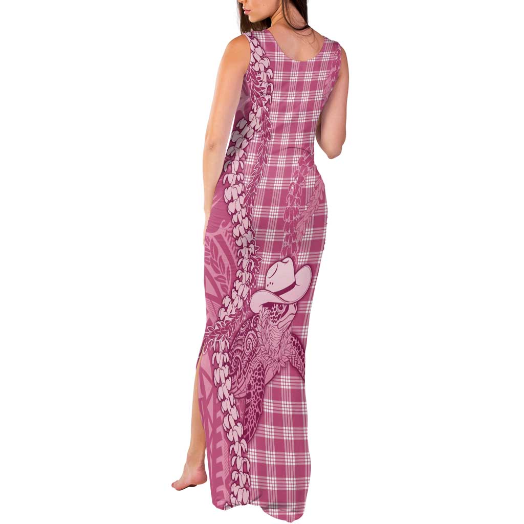 Pink Hawaii Palaka Cowboy Turtle Tank Maxi Dress Hawaiian Paniolo Puakenikeni Maile Lei DT05 - Polynesian Pride
