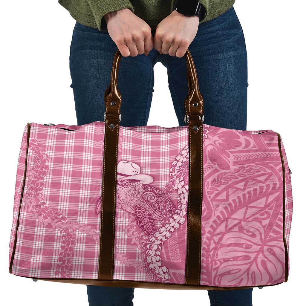 Pink Hawaii Palaka Cowboy Turtle Travel Bag Hawaiian Paniolo Puakenikeni Maile Lei DT05 Pink - Polynesian Pride