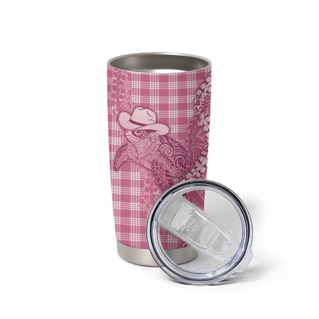 Pink Hawaii Palaka Cowboy Turtle Tumbler Cup Hawaiian Paniolo Puakenikeni Maile Lei DT05 - Polynesian Pride