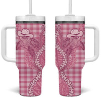 Pink Hawaii Palaka Cowboy Turtle Tumbler With Handle Hawaiian Paniolo Puakenikeni Maile Lei DT05 One Size: 40 oz Pink - Polynesian Pride
