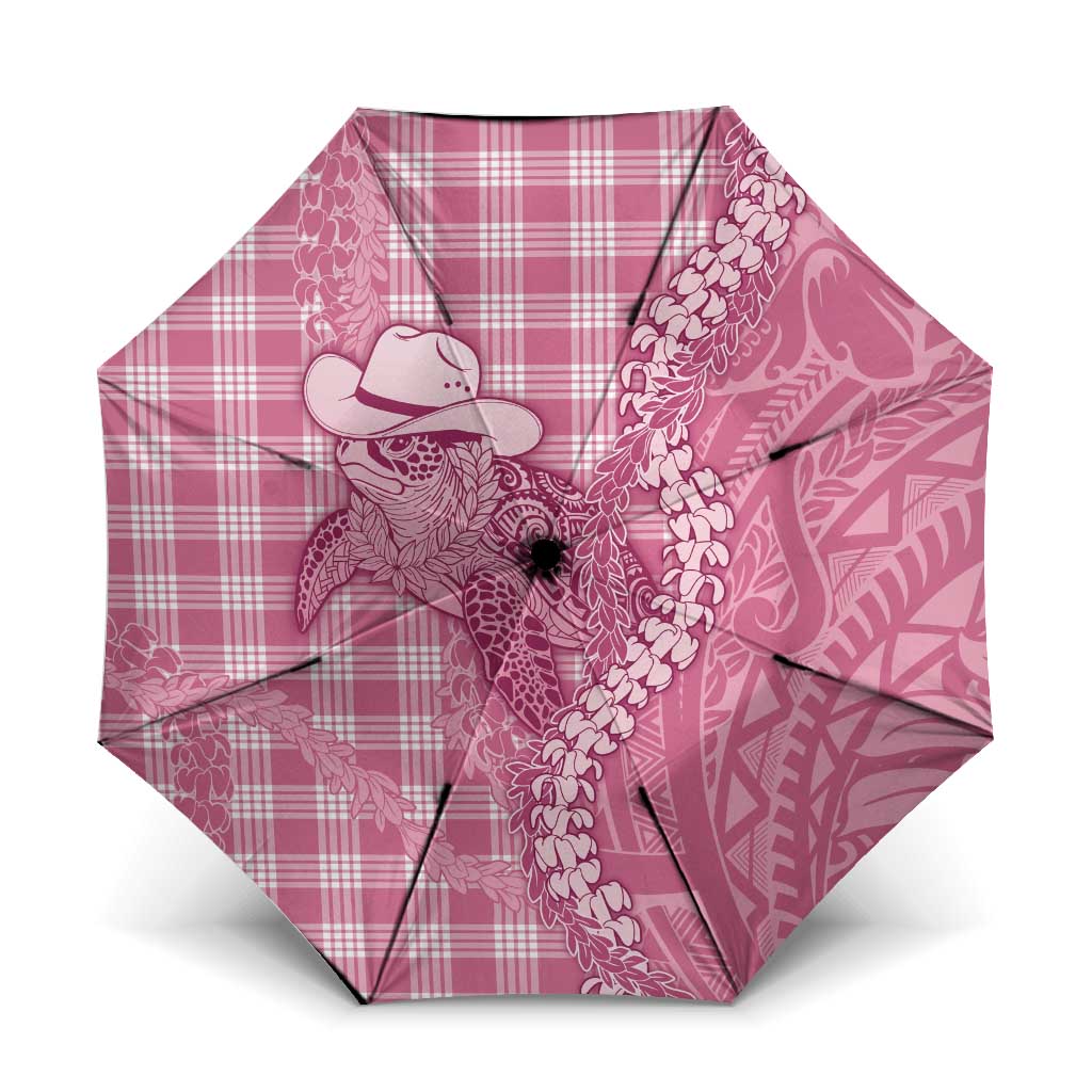 Pink Hawaii Palaka Cowboy Turtle Umbrella Hawaiian Paniolo Puakenikeni Maile Lei DT05 One Size Folded 11.42 inch Opened Diameter 37.4 inch Pink - Polynesian Pride