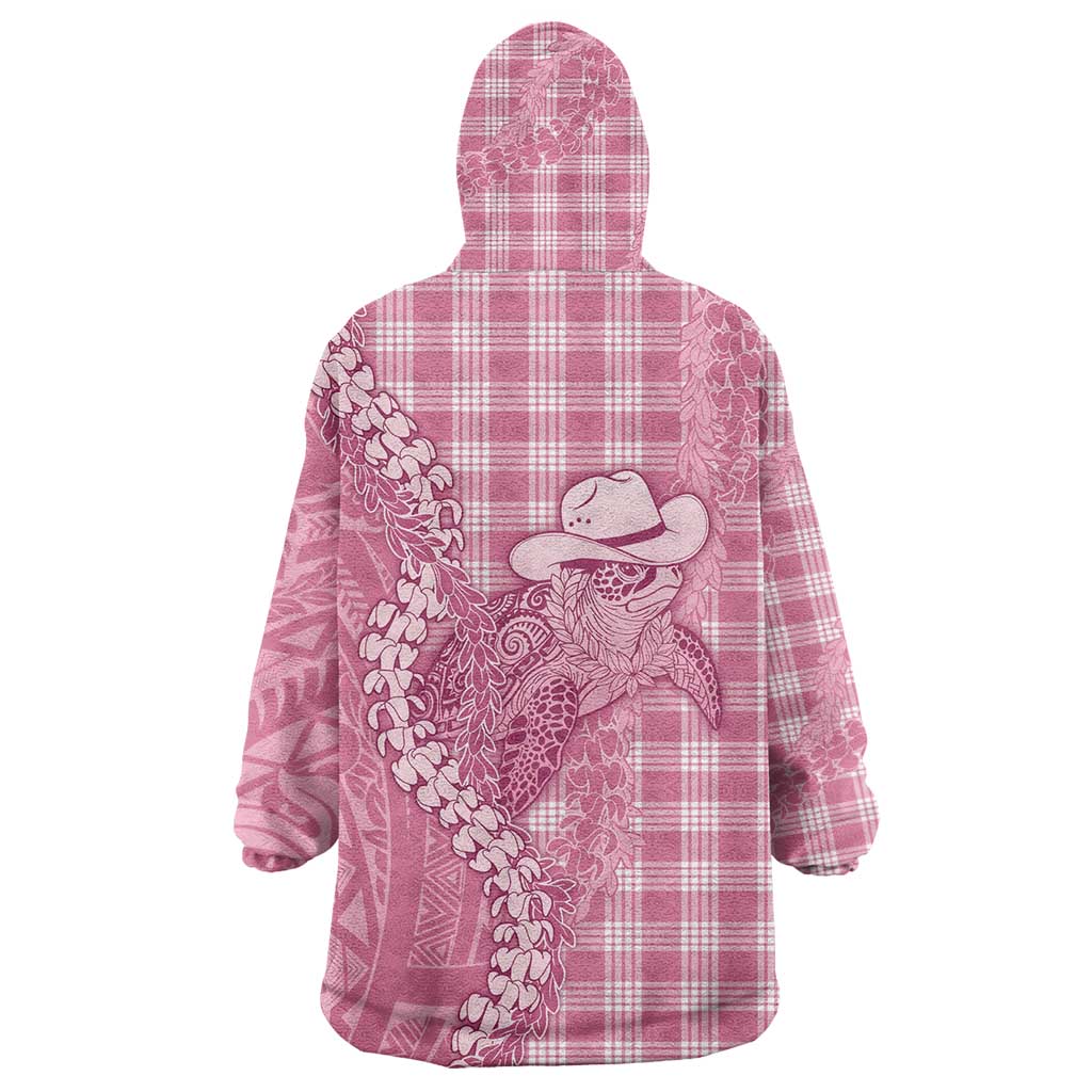 Pink Hawaii Palaka Cowboy Turtle Wearable Blanket Hoodie Hawaiian Paniolo Puakenikeni Maile Lei DT05 - Polynesian Pride