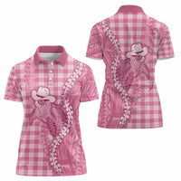 Pink Hawaii Palaka Cowboy Turtle Women Polo Shirt Hawaiian Paniolo Puakenikeni Maile Lei - Polynesian Pride