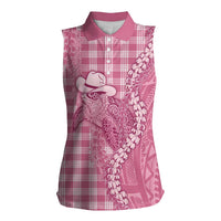 Pink Hawaii Palaka Cowboy Turtle Women Sleeveless Polo Shirt Hawaiian Paniolo Puakenikeni Maile Lei DT05 Female Pink - Polynesian Pride