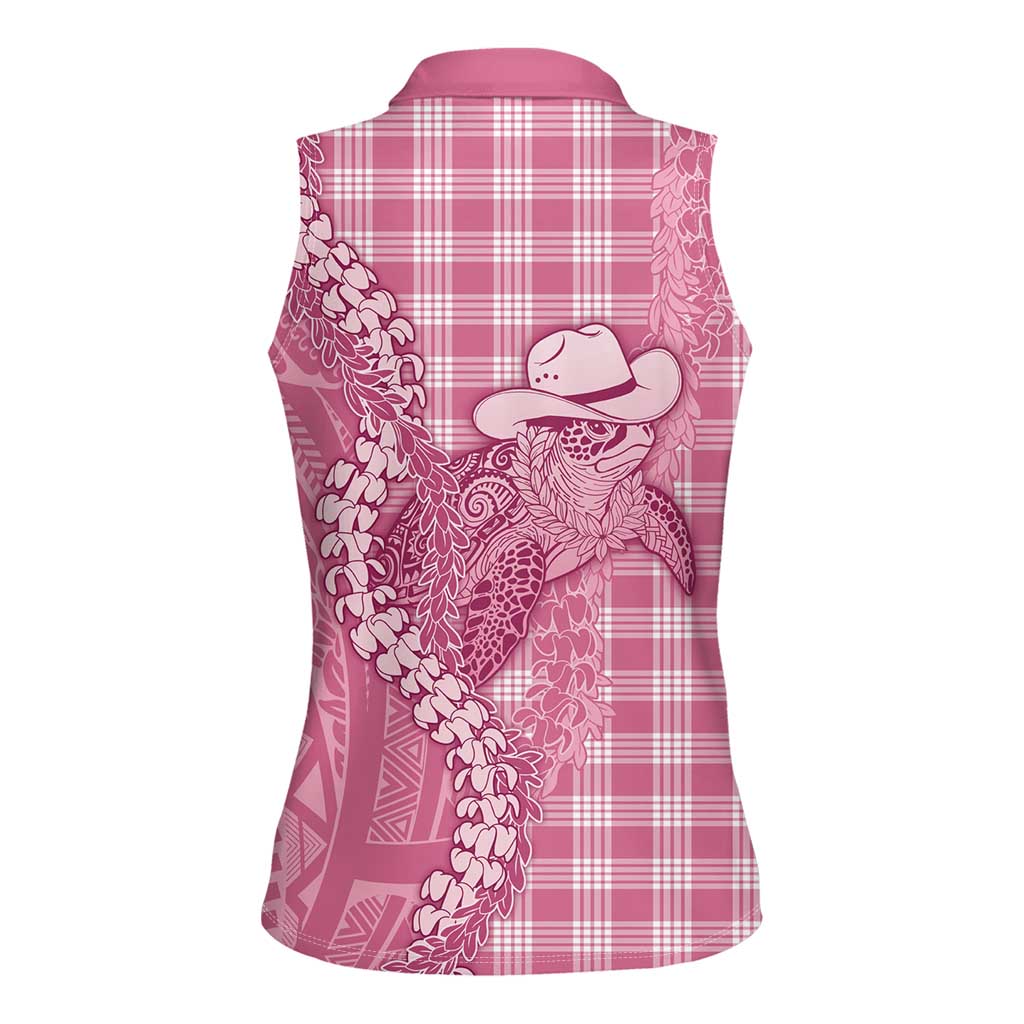 Pink Hawaii Palaka Cowboy Turtle Women Sleeveless Polo Shirt Hawaiian Paniolo Puakenikeni Maile Lei DT05 - Polynesian Pride