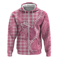 Pink Hawaii Palaka Cowboy Turtle Zip Hoodie Hawaiian Paniolo Puakenikeni Maile Lei DT05 Zip Hoodie Pink - Polynesian Pride