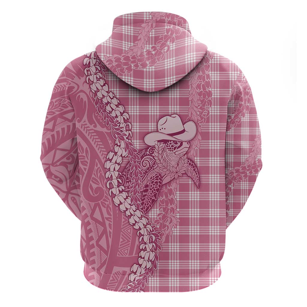 Pink Hawaii Palaka Cowboy Turtle Zip Hoodie Hawaiian Paniolo Puakenikeni Maile Lei DT05 - Polynesian Pride