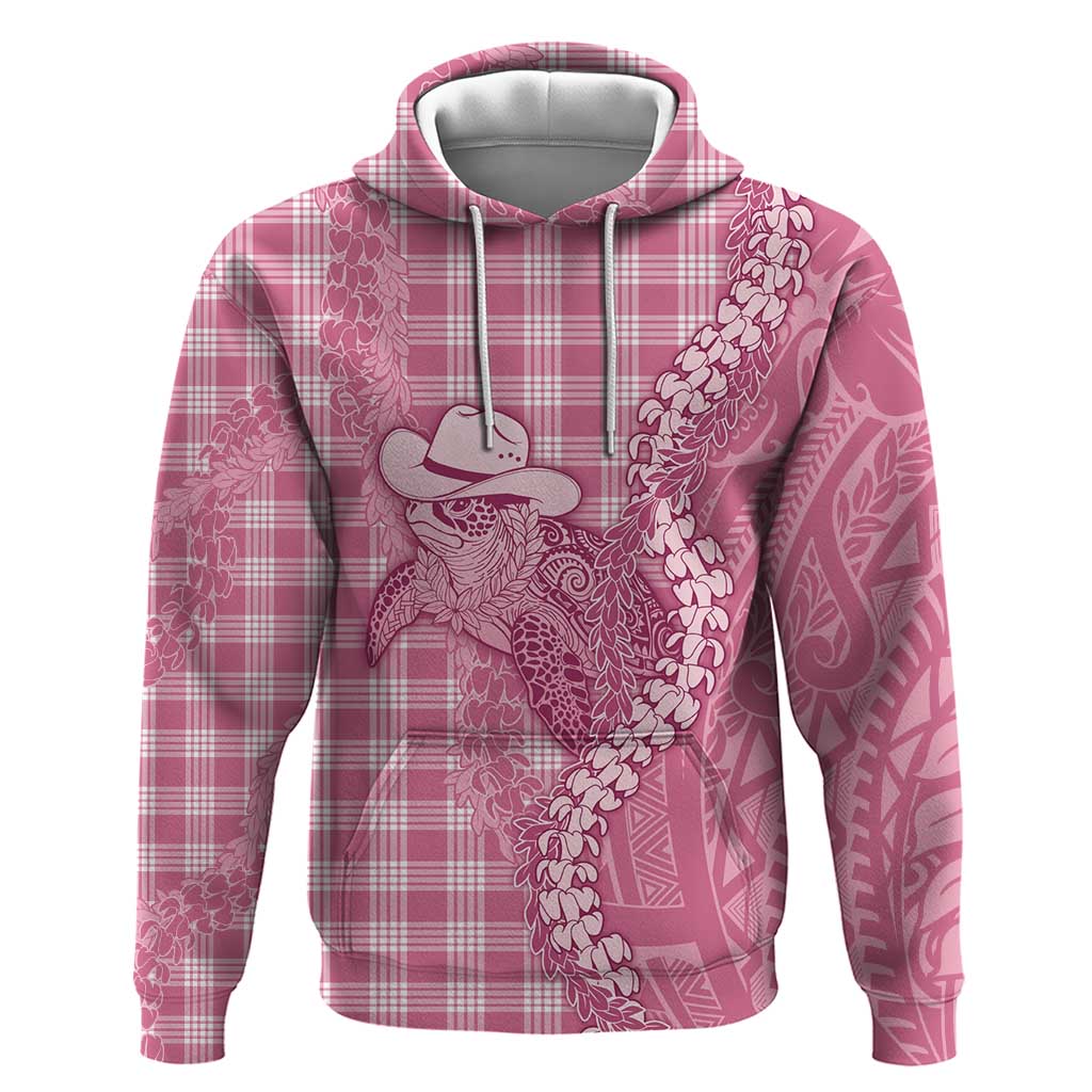 Pink Hawaii Palaka Cowboy Turtle Zip Hoodie Hawaiian Paniolo Puakenikeni Maile Lei DT05 Pullover Hoodie Pink - Polynesian Pride