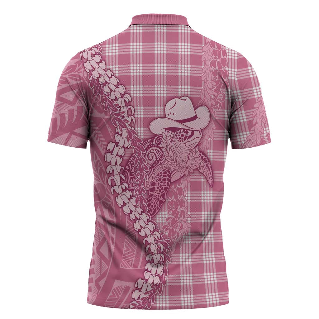 Pink Hawaii Palaka Cowboy Turtle Zipper Polo Shirt Hawaiian Paniolo Puakenikeni Maile Lei DT05 - Polynesian Pride