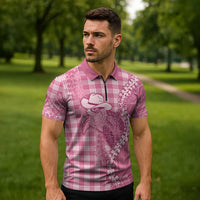 Pink Hawaii Palaka Cowboy Turtle Zipper Polo Shirt Hawaiian Paniolo Puakenikeni Maile Lei DT05 - Polynesian Pride