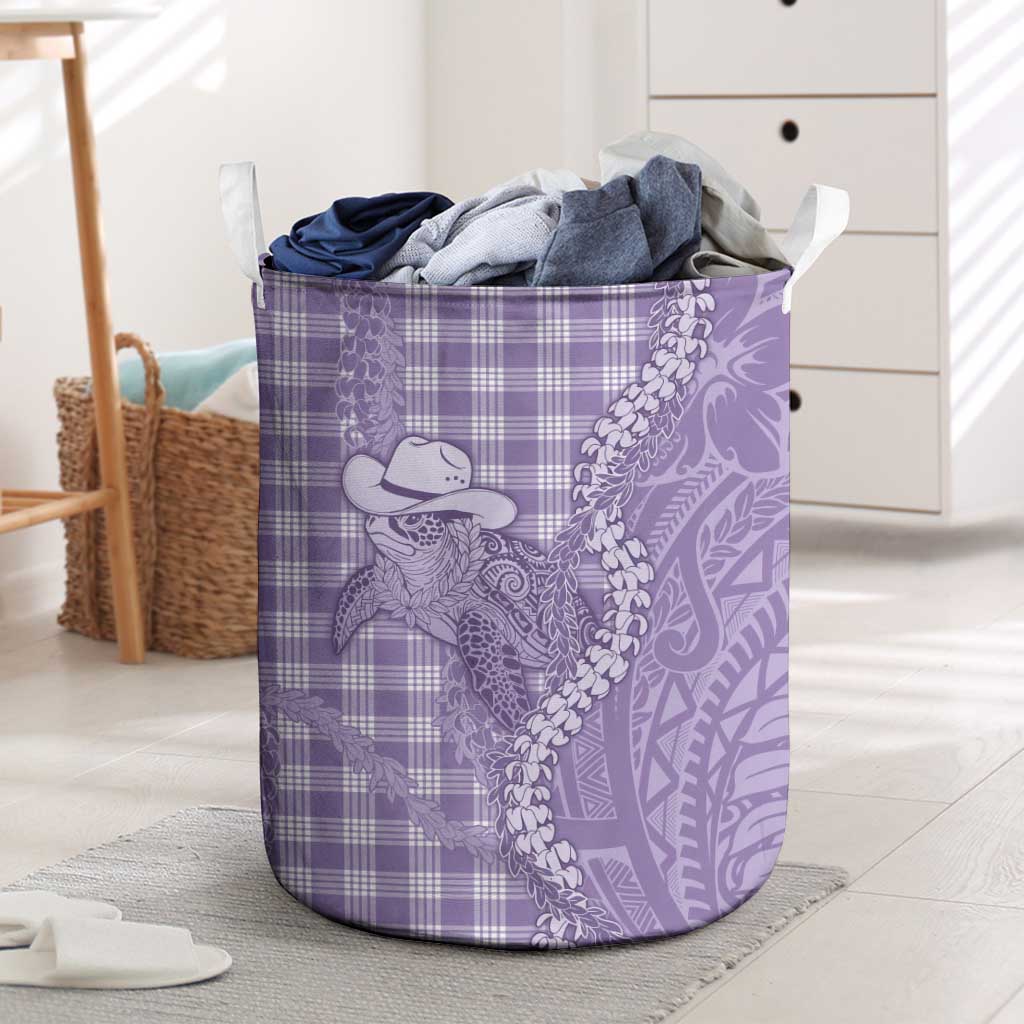 Purple Hawaii Palaka Cowboy Turtle Laundry Basket Hawaiian Paniolo Puakenikeni Maile Lei DT05 Purple - Polynesian Pride