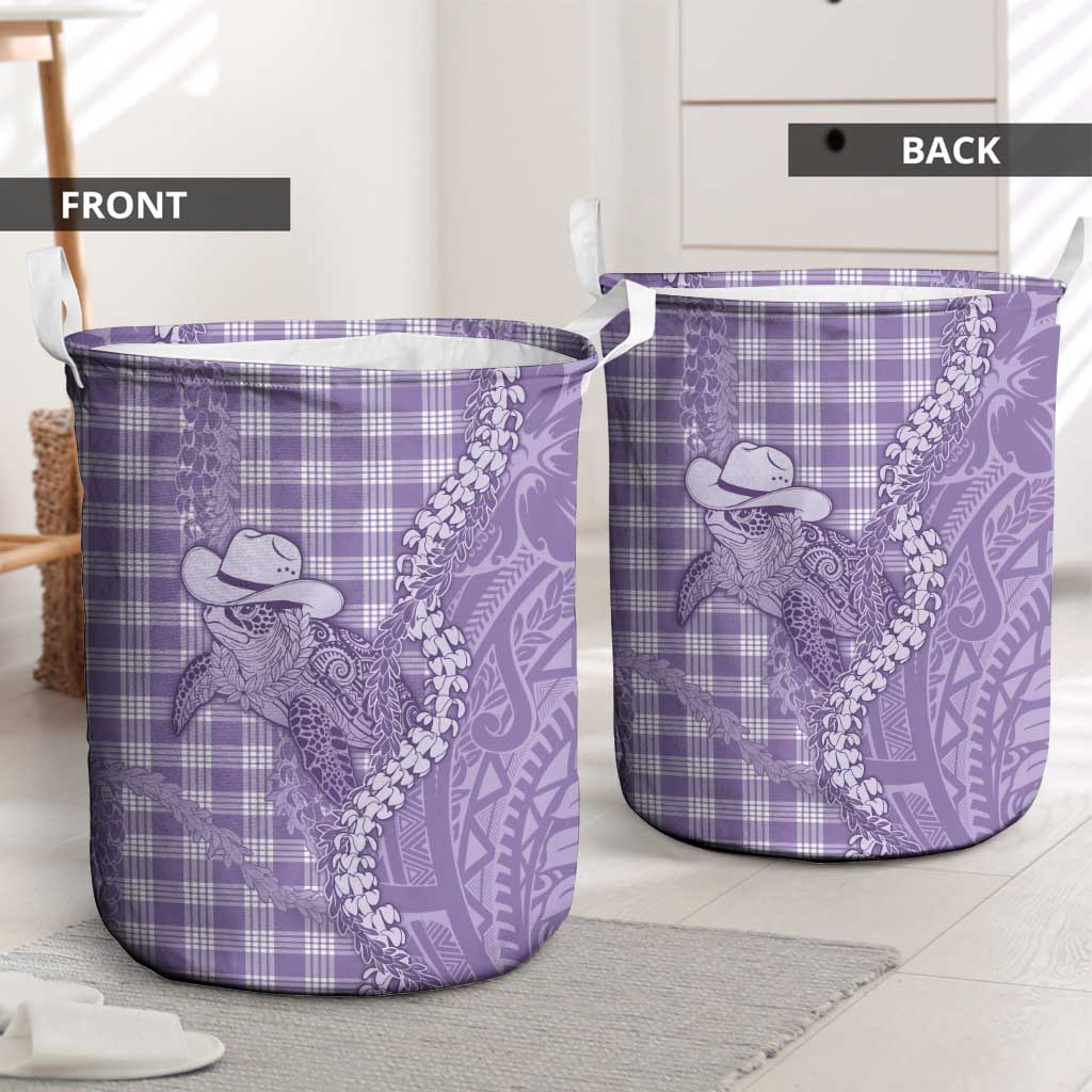 Purple Hawaii Palaka Cowboy Turtle Laundry Basket Hawaiian Paniolo Puakenikeni Maile Lei DT05 - Polynesian Pride
