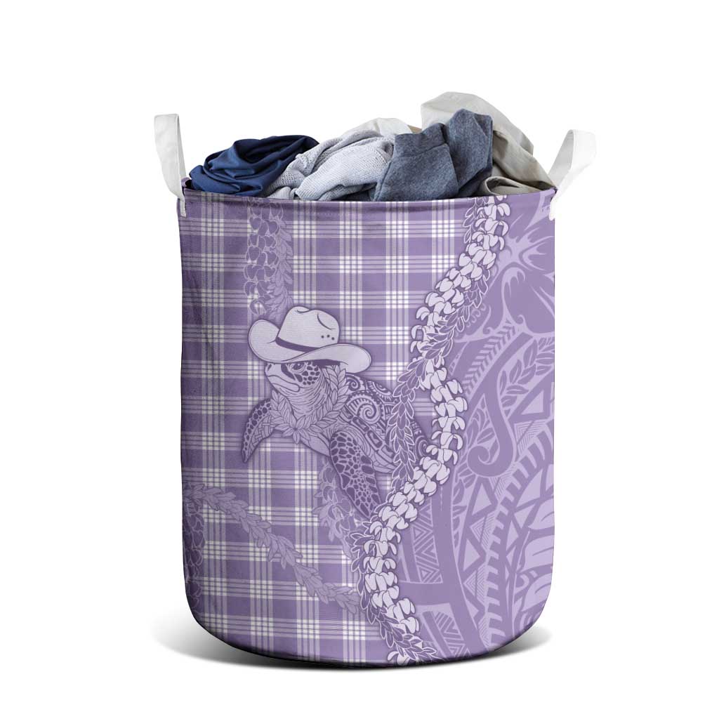 Purple Hawaii Palaka Cowboy Turtle Laundry Basket Hawaiian Paniolo Puakenikeni Maile Lei DT05 - Polynesian Pride