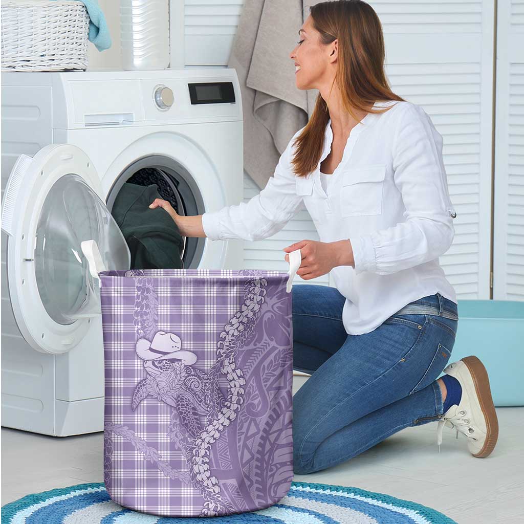 Purple Hawaii Palaka Cowboy Turtle Laundry Basket Hawaiian Paniolo Puakenikeni Maile Lei DT05 - Polynesian Pride
