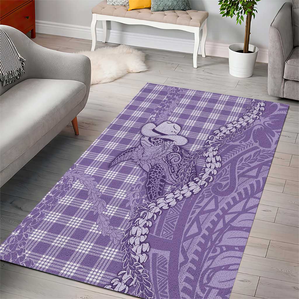 Purple Hawaii Palaka Cowboy Turtle Area Rug Hawaiian Paniolo Puakenikeni Maile Lei DT05 - Polynesian Pride