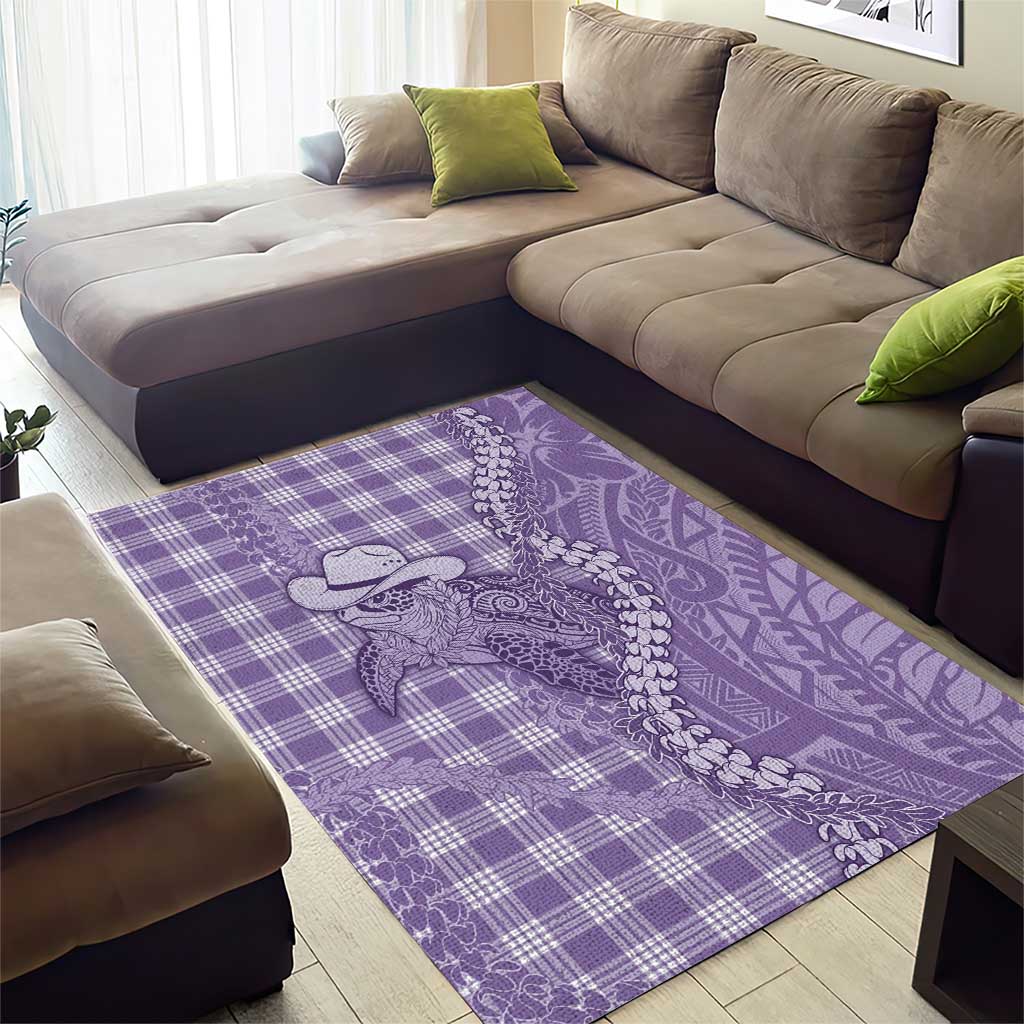Purple Hawaii Palaka Cowboy Turtle Area Rug Hawaiian Paniolo Puakenikeni Maile Lei DT05 - Polynesian Pride