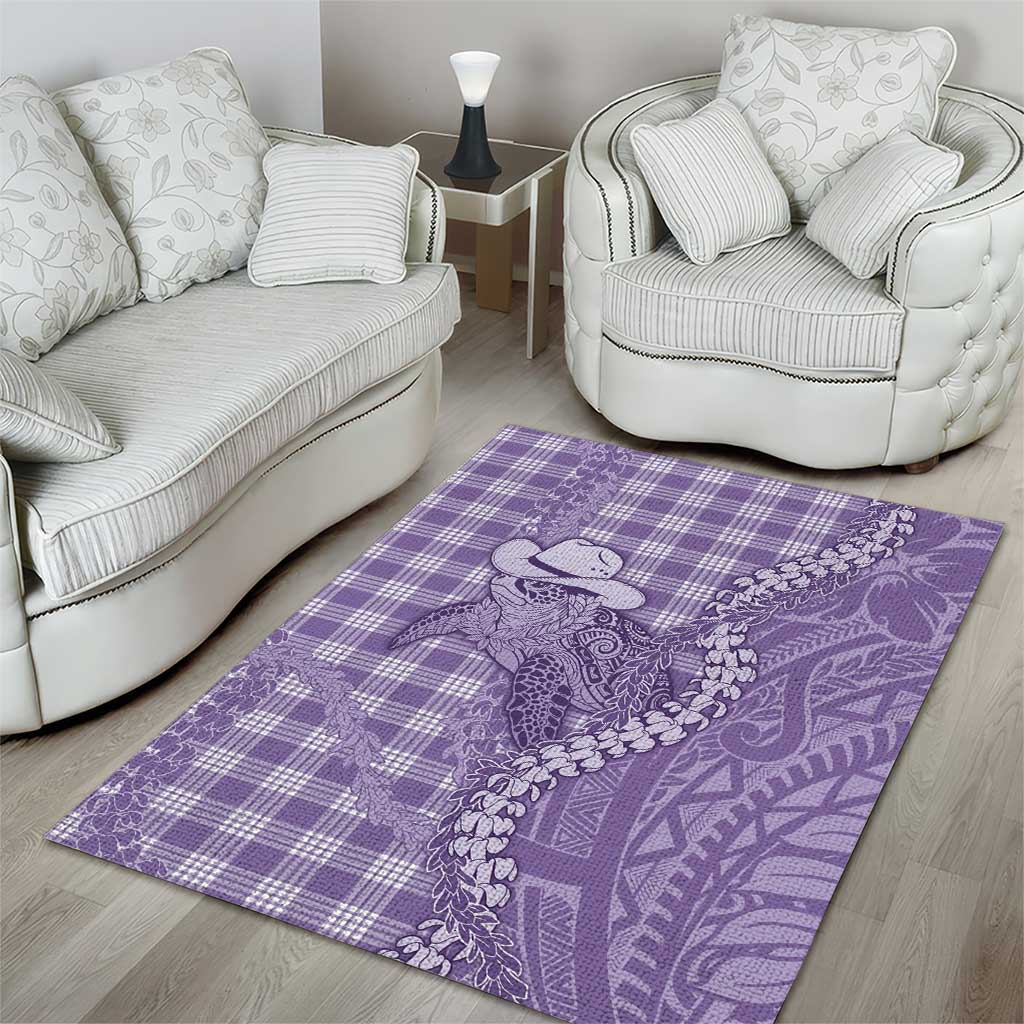 Purple Hawaii Palaka Cowboy Turtle Area Rug Hawaiian Paniolo Puakenikeni Maile Lei DT05 - Polynesian Pride