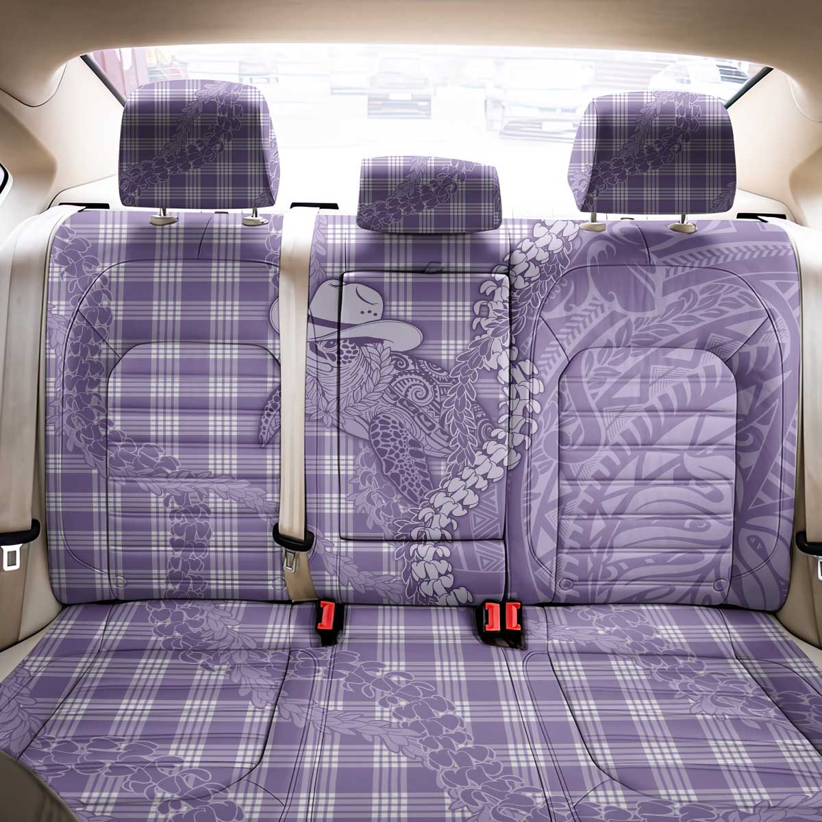 Purple Hawaii Palaka Cowboy Turtle Back Car Seat Cover Hawaiian Paniolo Puakenikeni Maile Lei DT05 - Polynesian Pride