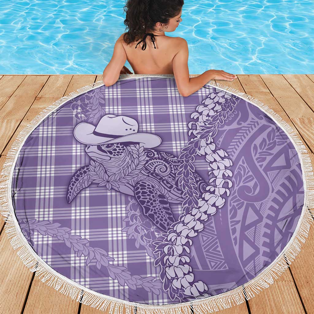 Purple Hawaii Palaka Cowboy Turtle Beach Blanket Hawaiian Paniolo Puakenikeni Maile Lei DT05 - Polynesian Pride