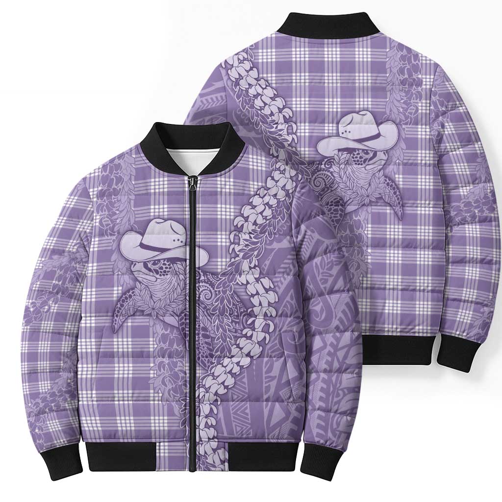 Purple Hawaii Palaka Cowboy Turtle Bomber Puffer Jacket Hawaiian Paniolo Puakenikeni Maile Lei DT05 - Polynesian Pride