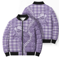 Purple Hawaii Palaka Cowboy Turtle Bomber Puffer Jacket Hawaiian Paniolo Puakenikeni Maile Lei DT05 - Polynesian Pride